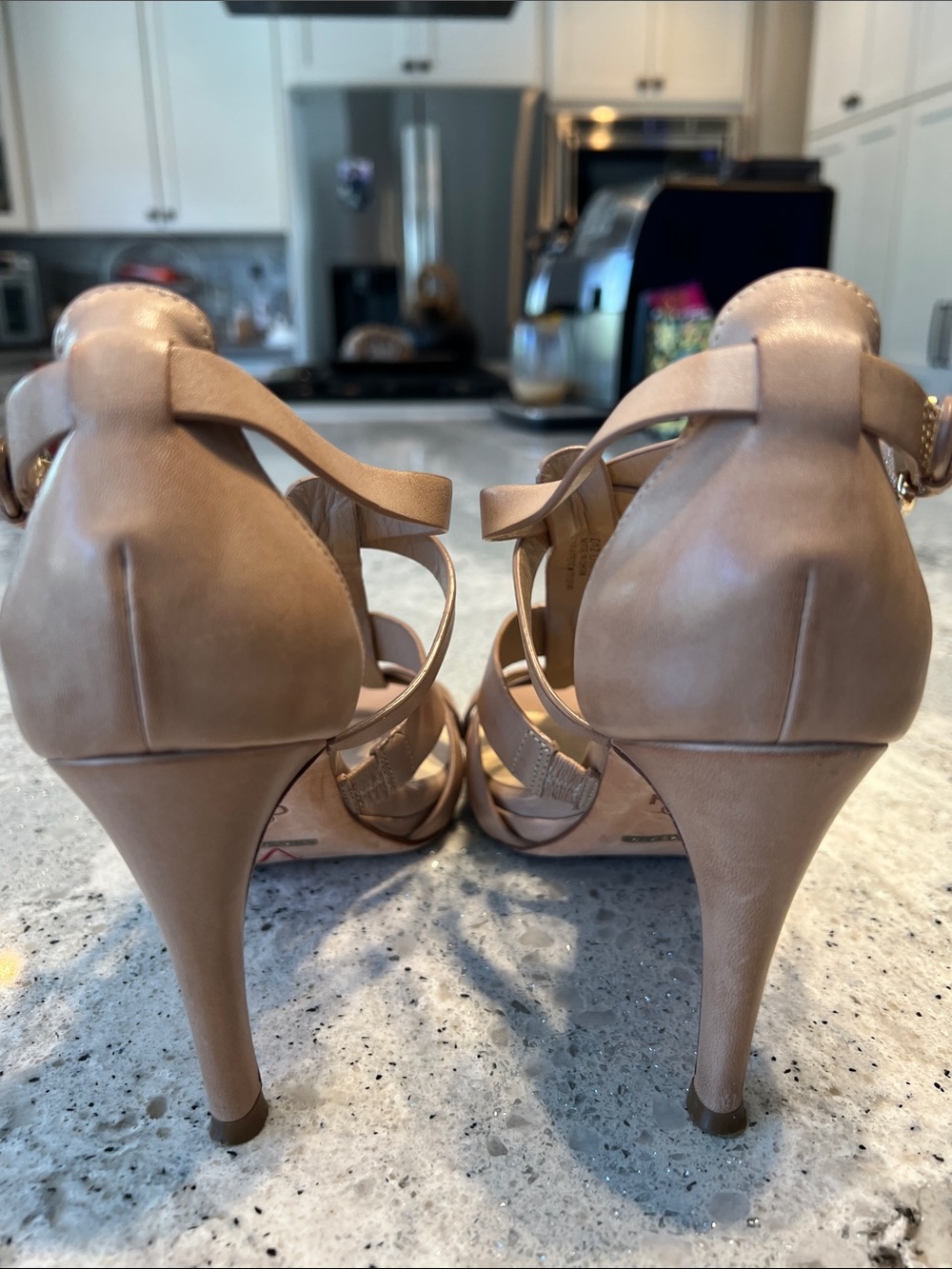 Cole Haan Nike Air Nude Beige Strappy Buckle Heels Stiletto Sandals Size 7 EUC - Picture 5 of 11